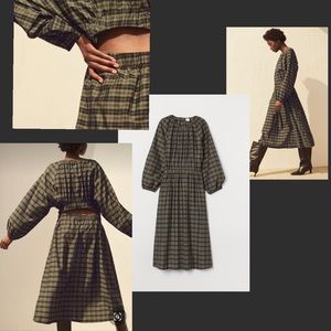 NWT H&M model-blend dress khaki green plaid